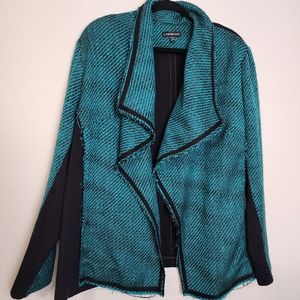 Lane Bryant Raw Edge Wrap Blazer Sweater   Black and Teal